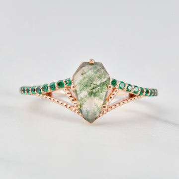 Shield Cut Moss Agate Engagement Ring
