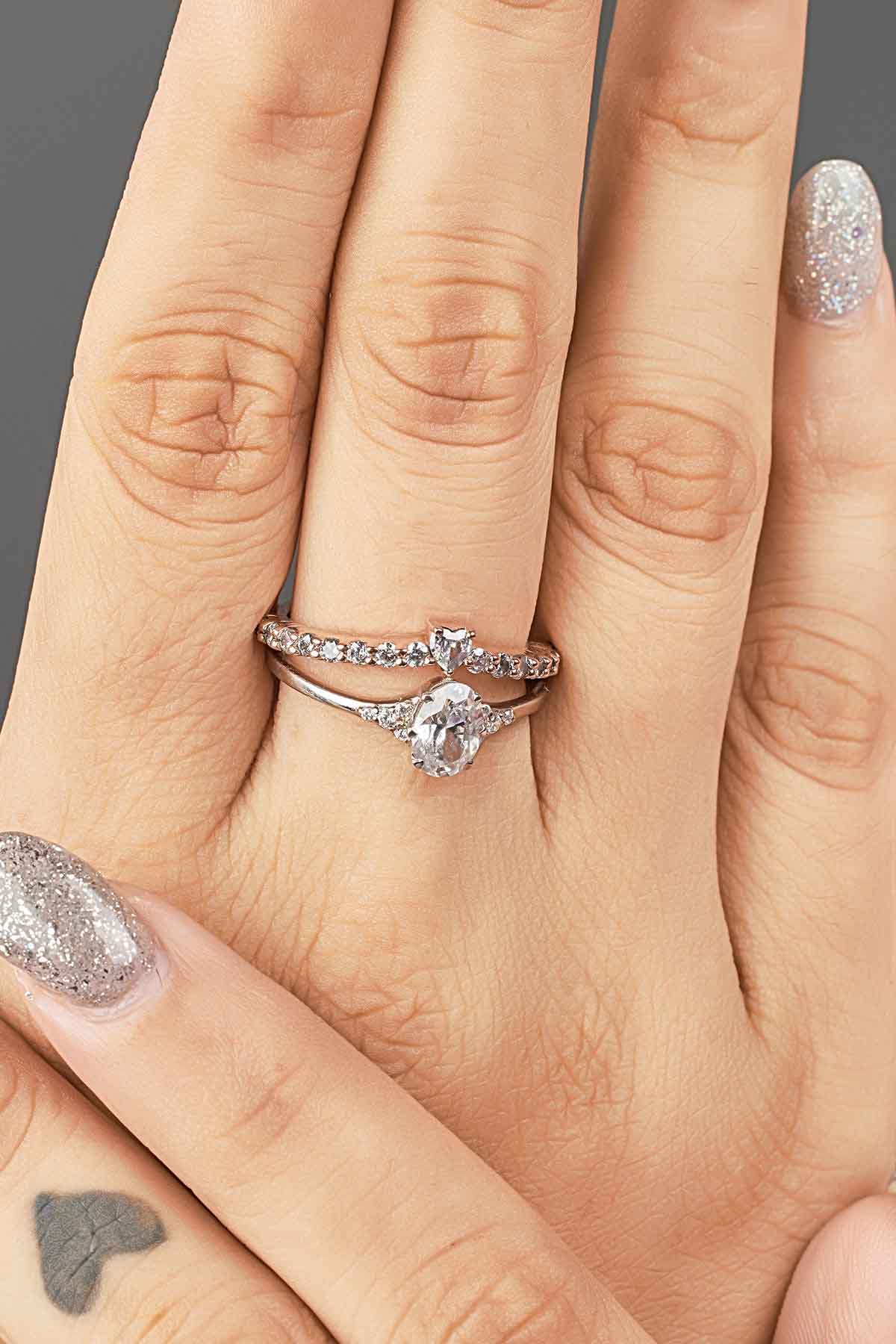Heart Enhancer Wedding Band AAA CZ Diamond Promise Ring Rose Gold