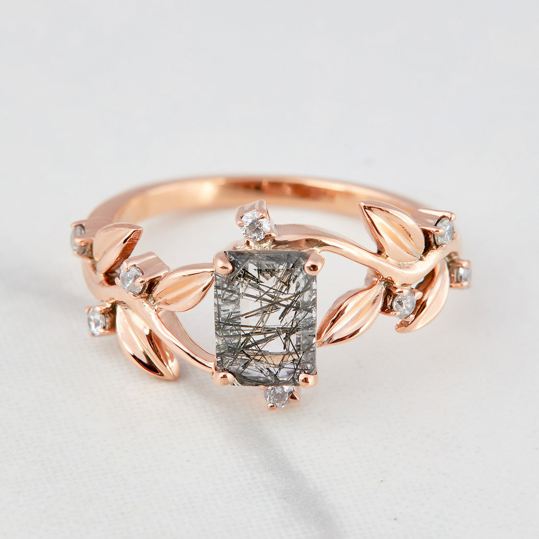 Black Rutilated Quartz Engagement Ring