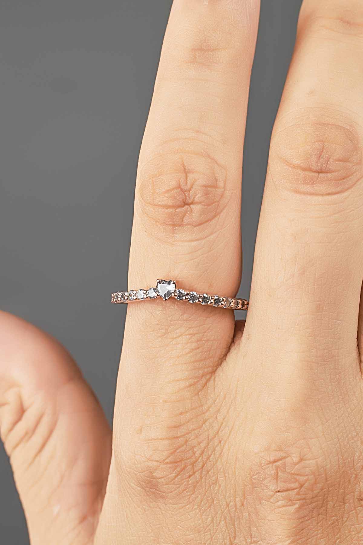 Heart Enhancer Wedding Band AAA CZ Diamond Promise Ring Rose Gold