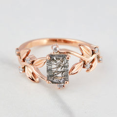 Rutilated Quartz Promise Ring Leaf Vine Engagement Ring Women
