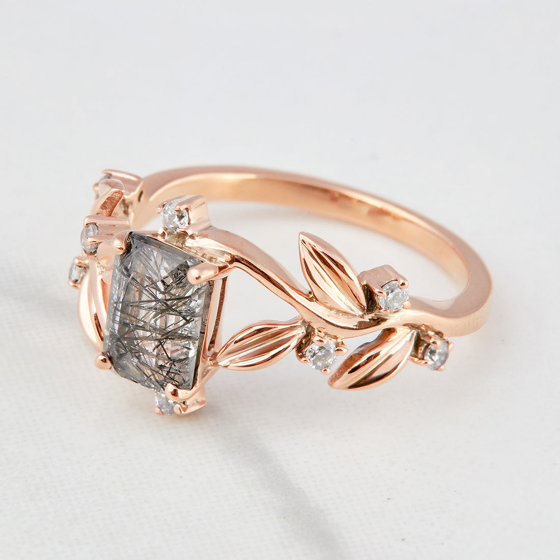 Black Rutilated Quartz Engagement Ring