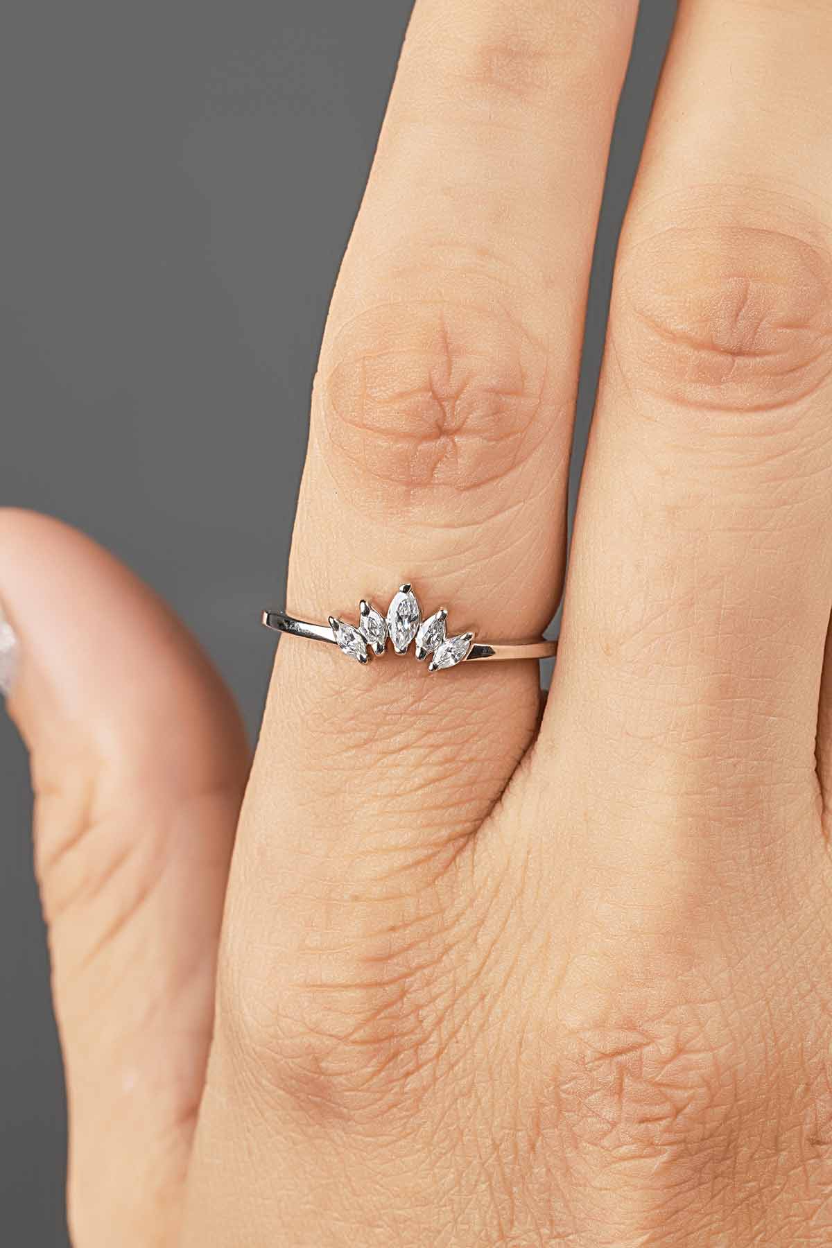 Moissanite Tiara Wedding Ring Enhancer Promise Band for Her