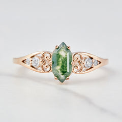 1.20CT Moss Agate Wedding Ring Womens Hexagon Rose Gold