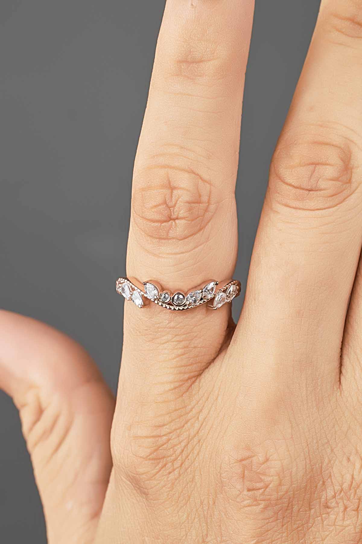 Teardrop Moissanite Wedding Band Ring Enhancer Art Deco Style