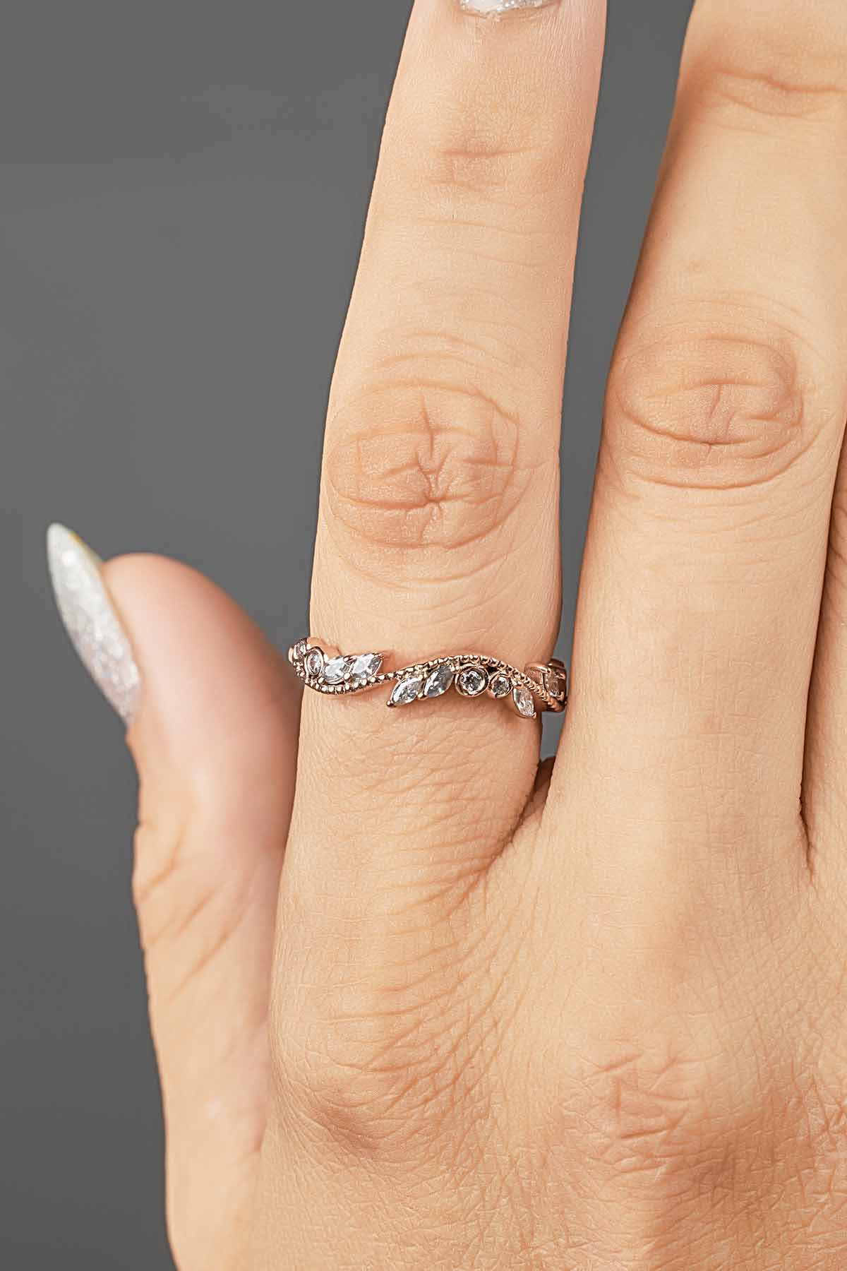 Vintage Style Wedding Band Marquise Moissanite Ring Enhancer
