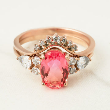 Oval cut Doublet Bicolor Gemstone Cocktail Statement Ring in Solid Rose Gold