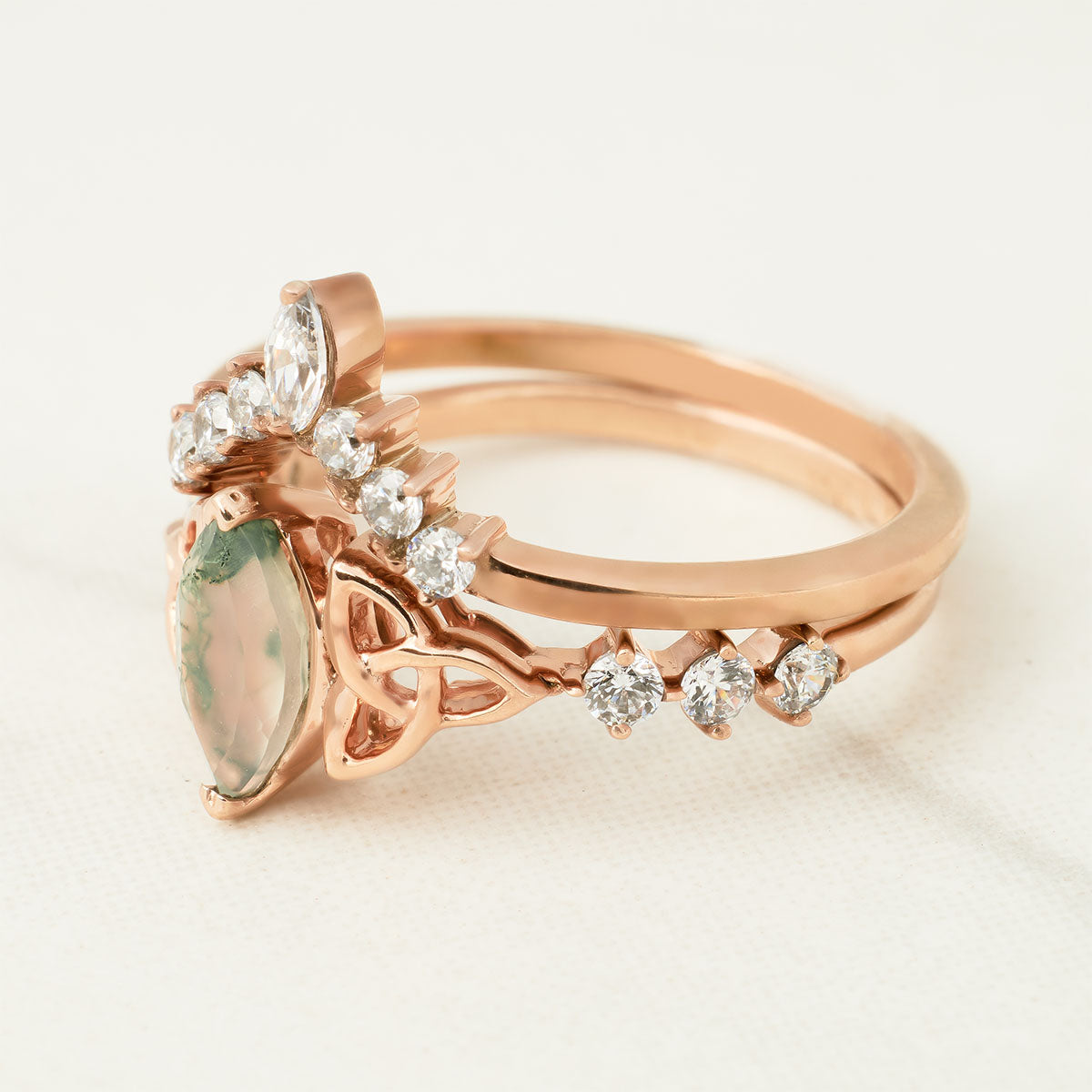 Moss Agate Bridal Ring Set