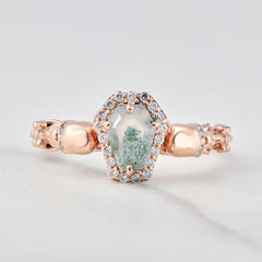 Skull Coffin Engagement Ring Natural Moss Agate Jewelry Gothic