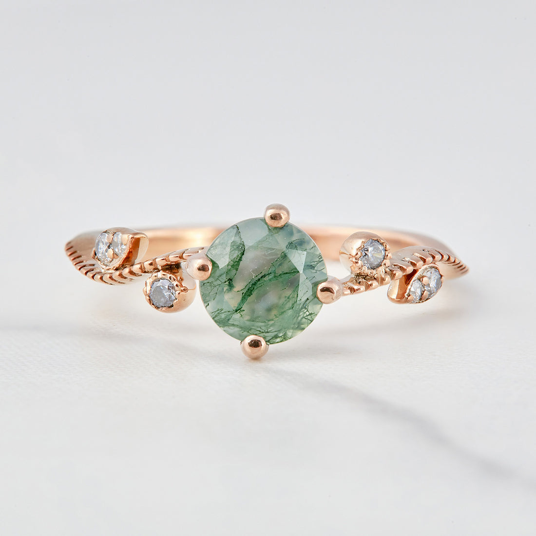 Natural Moss Agate Engagement Ring