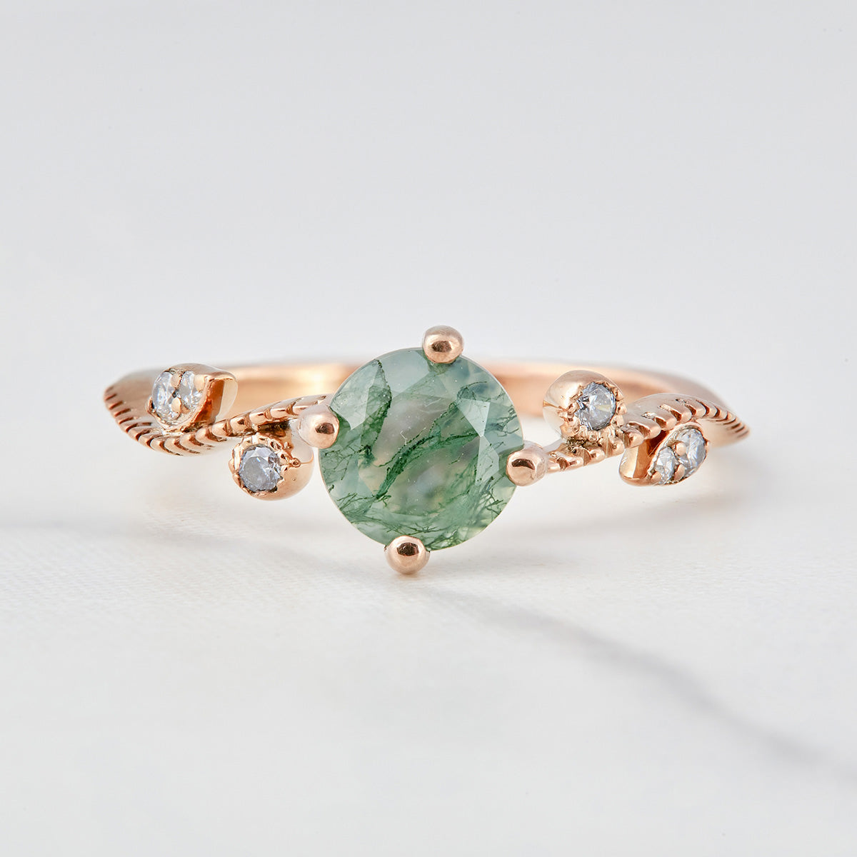 Natural Moss Agate Engagement Ring