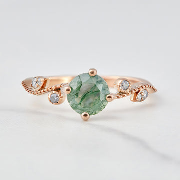 Natural Moss Agate Engagement Ring