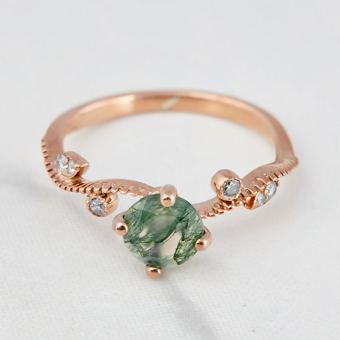 Natural Moss Agate Engagement Ring