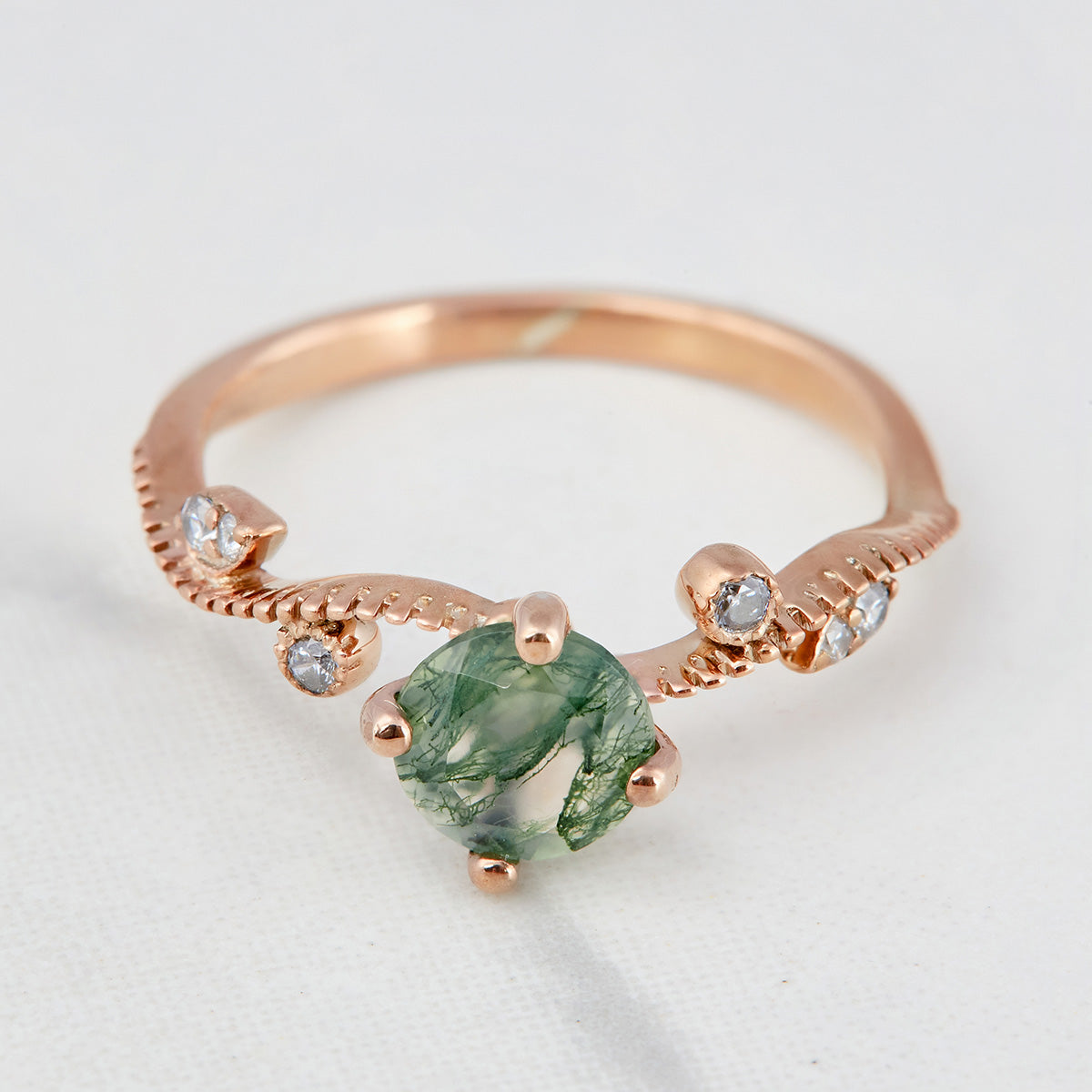Natural Moss Agate Engagement Ring