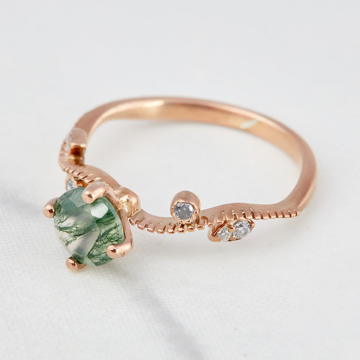 Natural Moss Agate Engagement Ring
