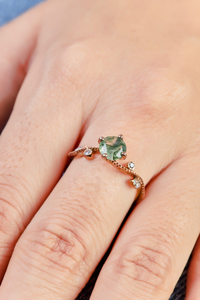 Natural Moss Agate Engagement Ring