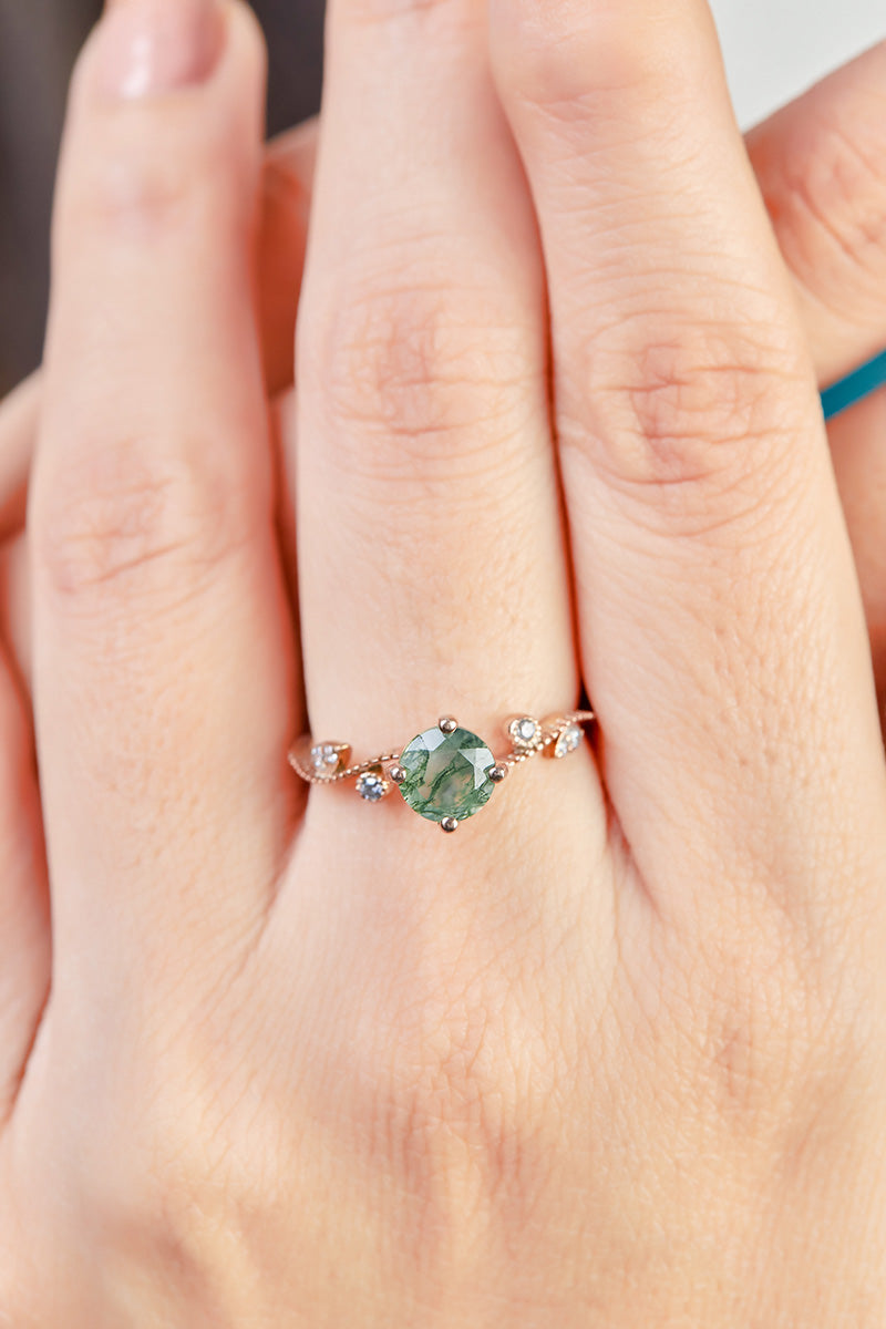 Natural Moss Agate Engagement Ring