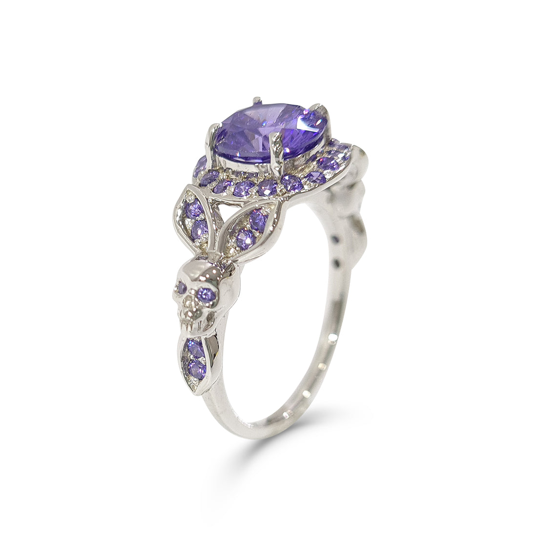 1.65TCW Purple Amethyst Skull Engagement Ring Sterling Silver