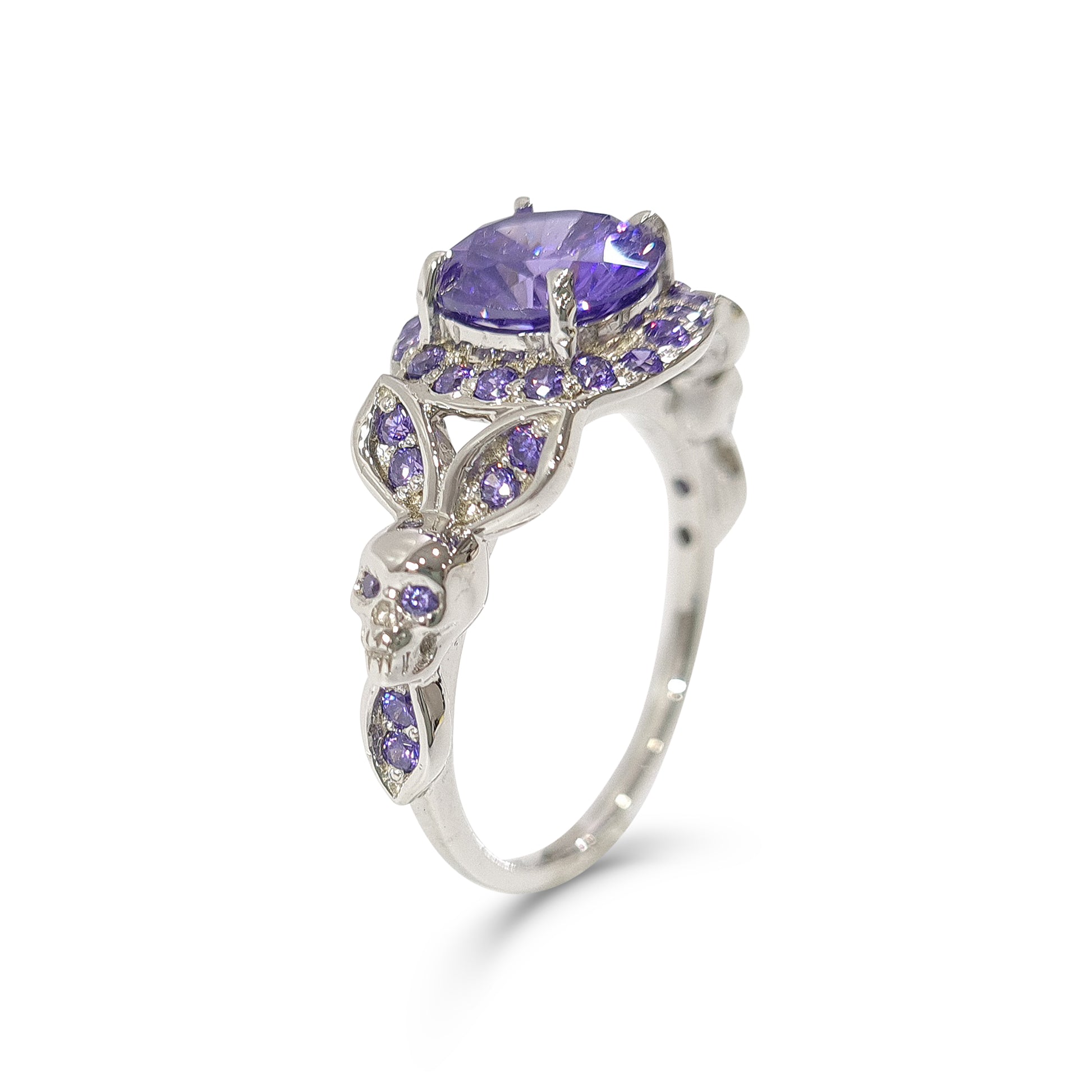 1.65TCW Purple Amethyst Skull Engagement Ring Sterling Silver