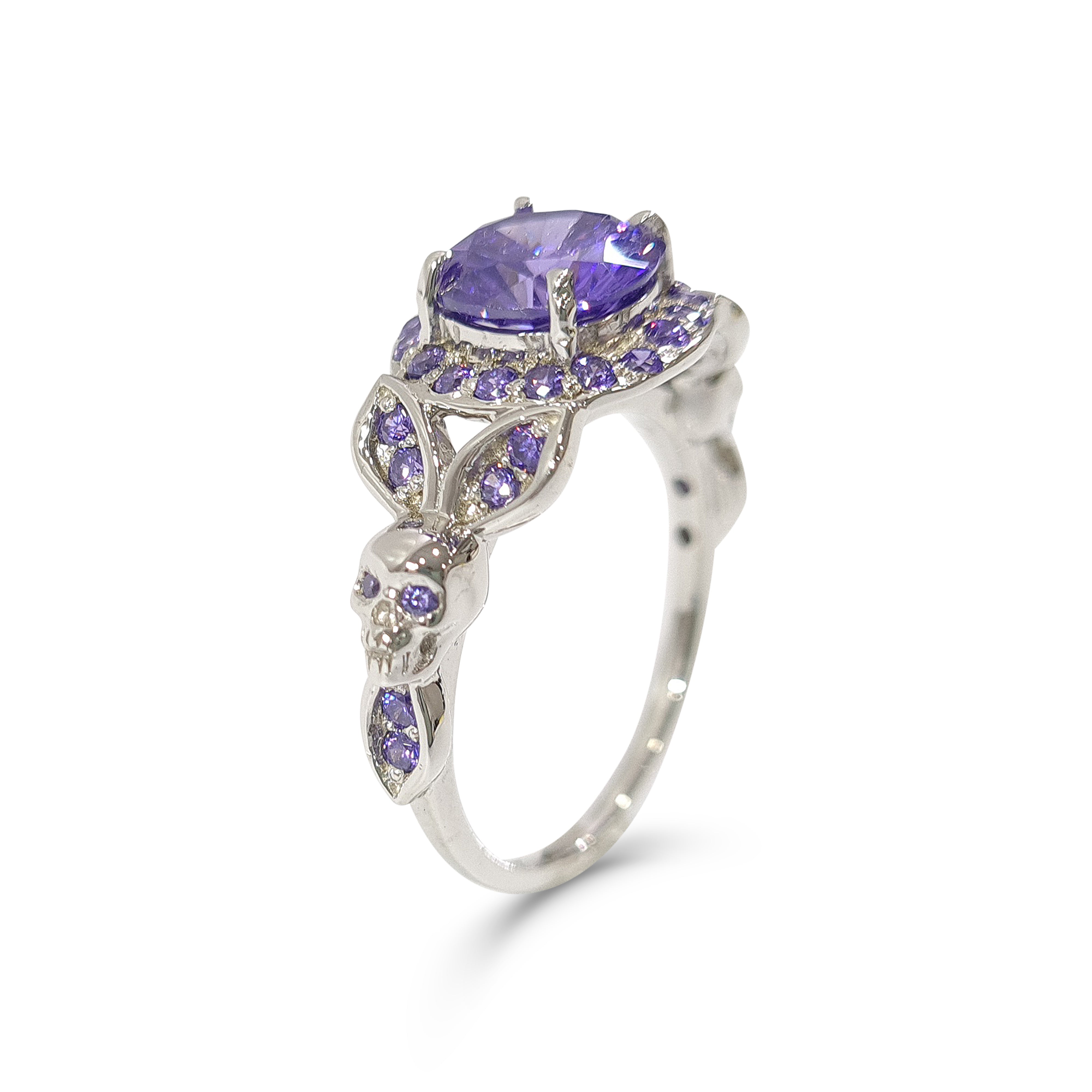 1.65TCW Purple Amethyst Skull Engagement Ring Sterling Silver
