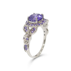1.65TCW Purple Amethyst Skull Engagement Ring Sterling Silver