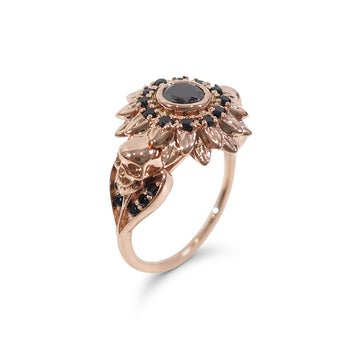 Skull Flower Engagement Ring 14k Rose Gold Skull Ring Womens