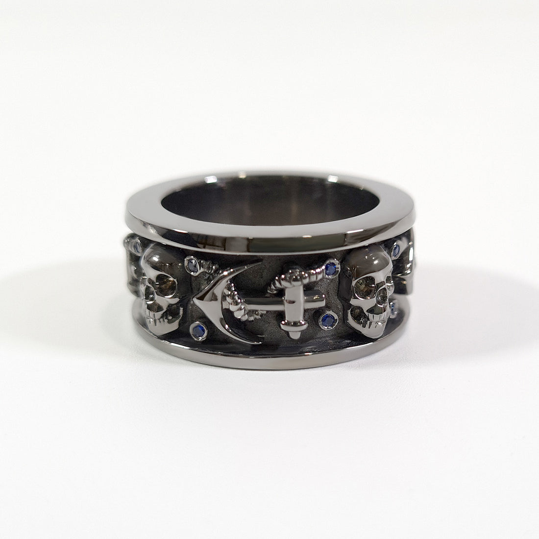 Badass Skull Wedding Band Anchor Skull Pirate Band Gun Metal Finish