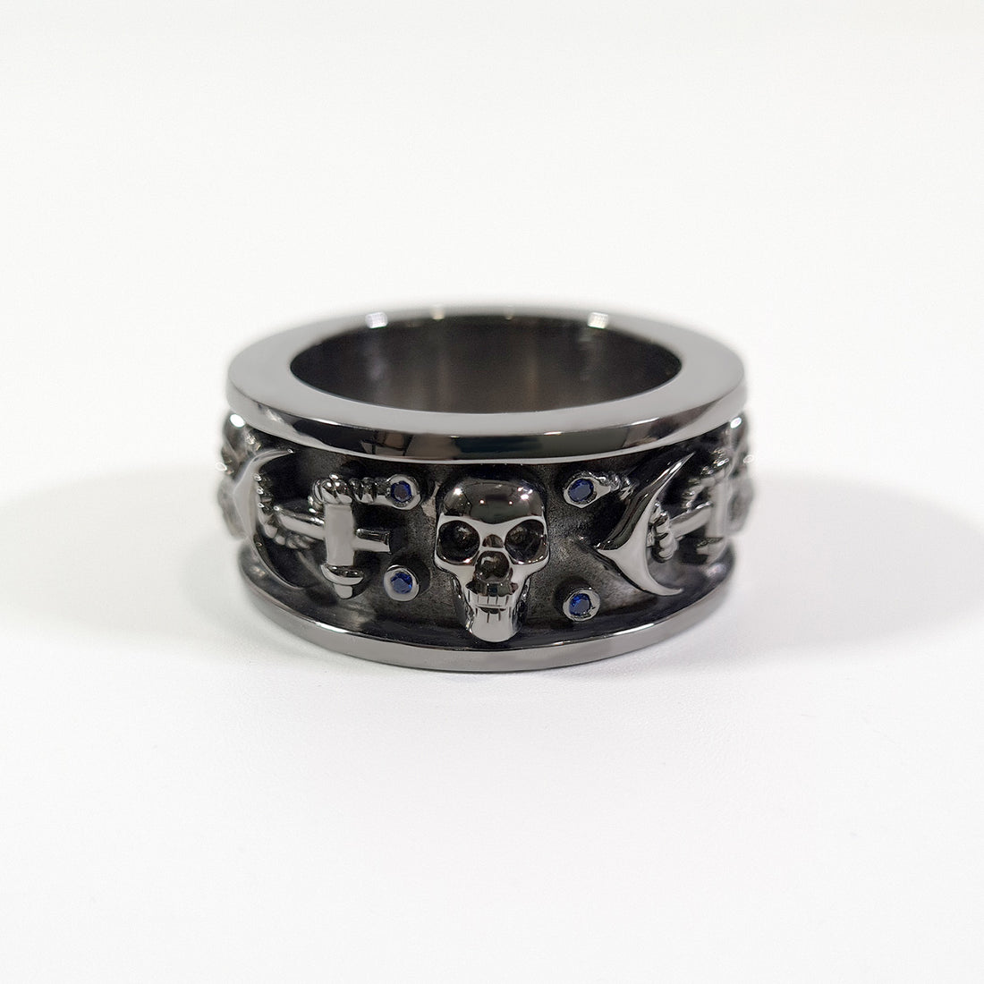 Anchor Skull Band For Men Blue Sapphire Gothic Skull Wedding Band