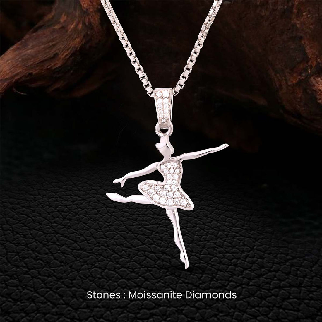 moissanite ballerina pendant necklace in sterling silver metal 