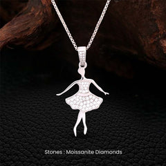 Moissanite Ballerina Pendant Necklace Sterling Silver Ballet Dancer Figurine Charm