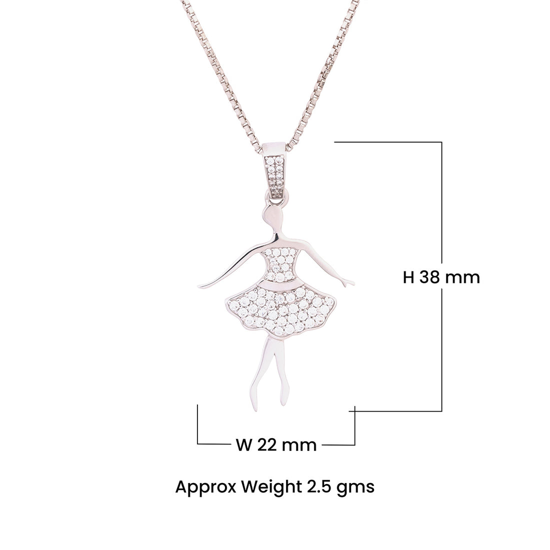 sterling Silver pendant shaped like a ballerina studded with moissanite diamonds