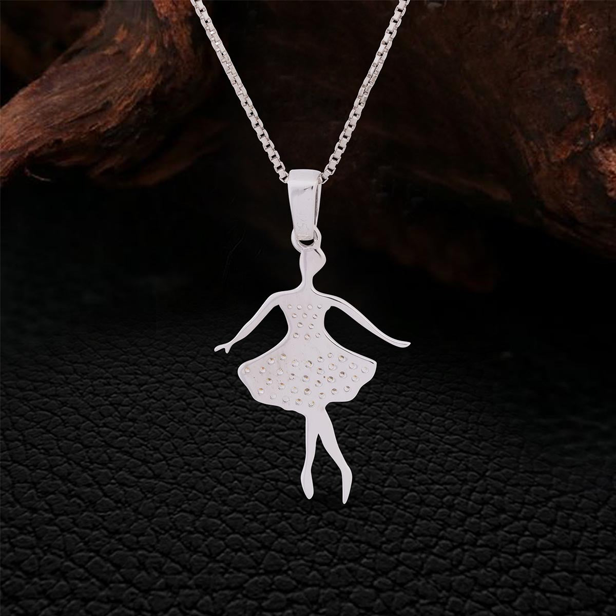 Backside of sterling silver ballerina pendant necklace with chain 