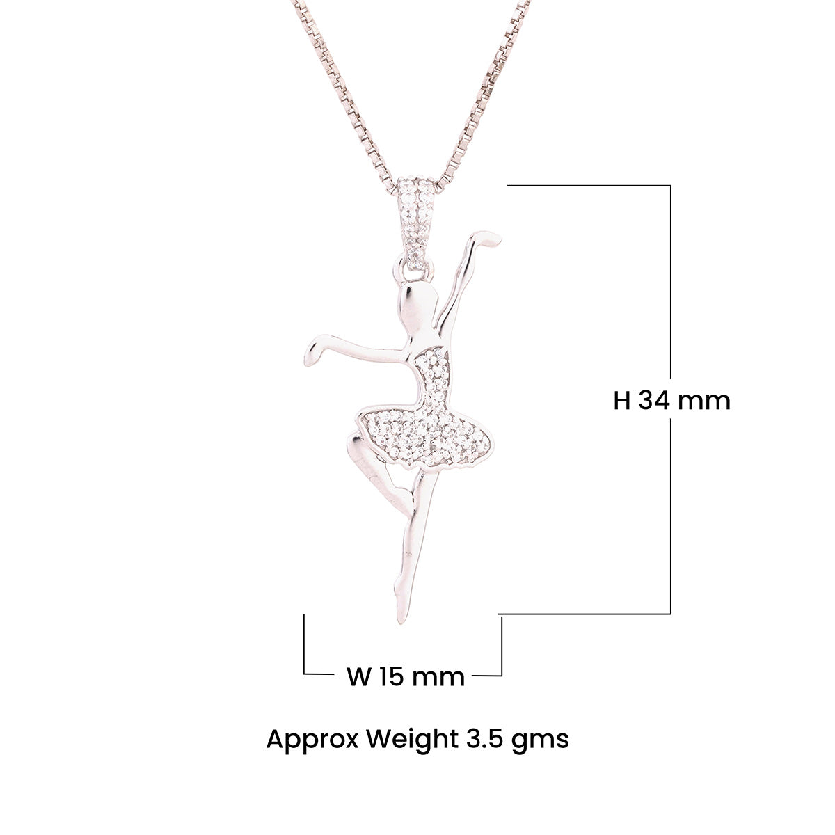 Sterling Silver Ballet Dancer Ballerina Pendant Necklace with Measurements