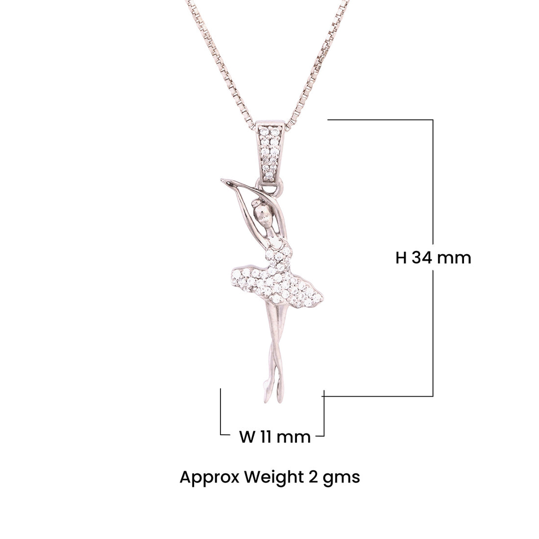 Silver ballerina pendant necklace with moissanite diamonds