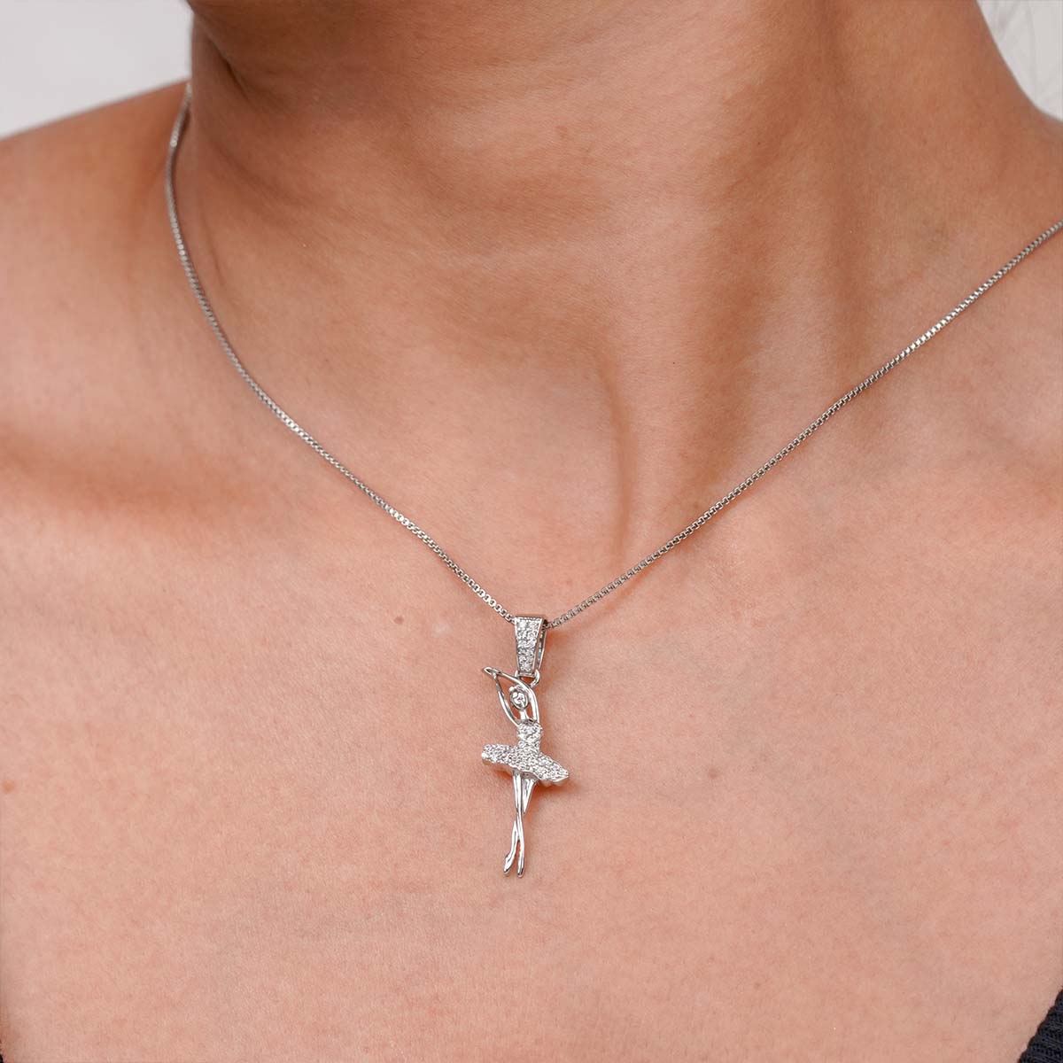 Ballet Dancer Ballerina Pendant necklace on a woman's neck