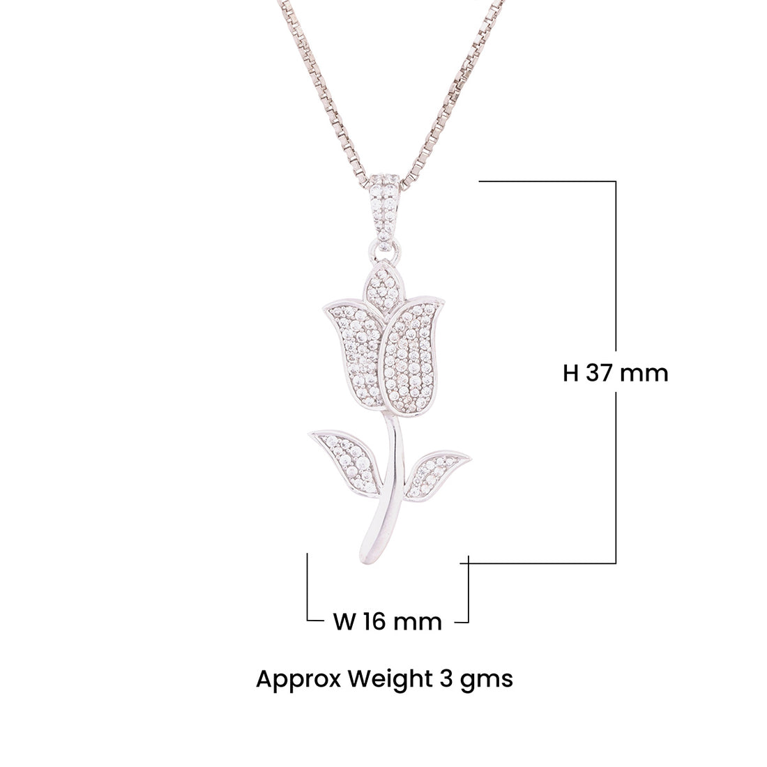 tulip-shaped pendant necklace on a dark textured background