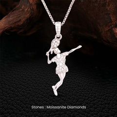 Badminton Necklace Sterling Silver Female Player Silhouette Pendant with Moissanite