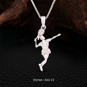 Badminton Player Pendant Necklace adorned with Cubic Zirconia Diamonds with Sterling Silver Minimalist Sports Jewelry