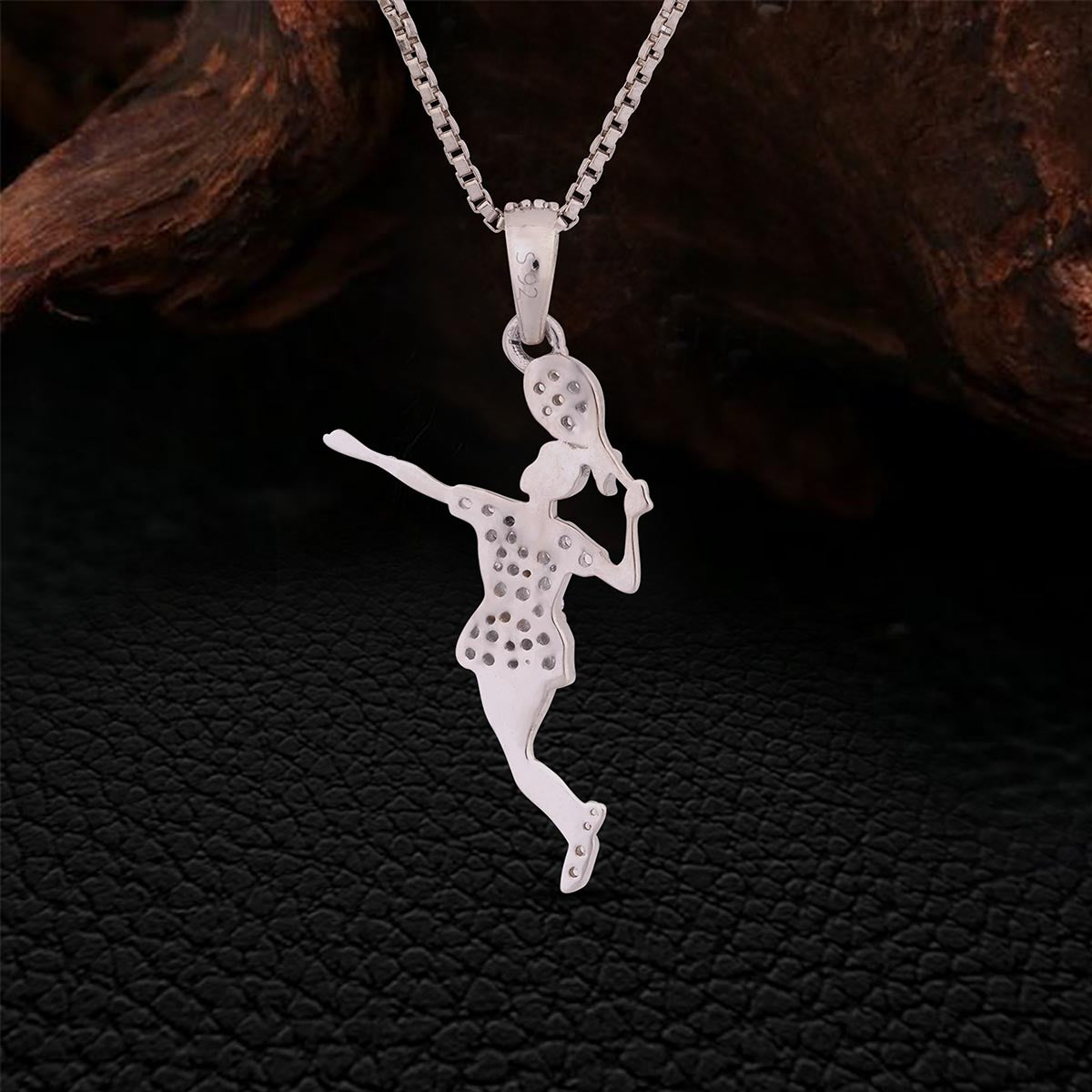backside of sterling silver Badminton Player Pendant Necklace 