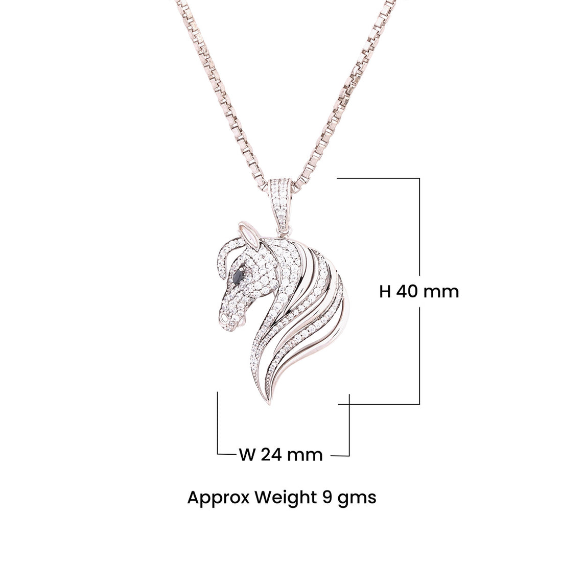 Sterling Silver horse head pendant necklace on a dark textured background