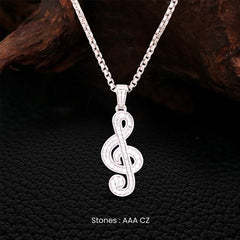 Treble Clef Necklace Iced Out Music Note Pendant Sterling Silver Choir Gift