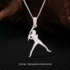Slugger Necklace Sterling Silver Moissanite Baseball Player Pendant Sports Jewelry