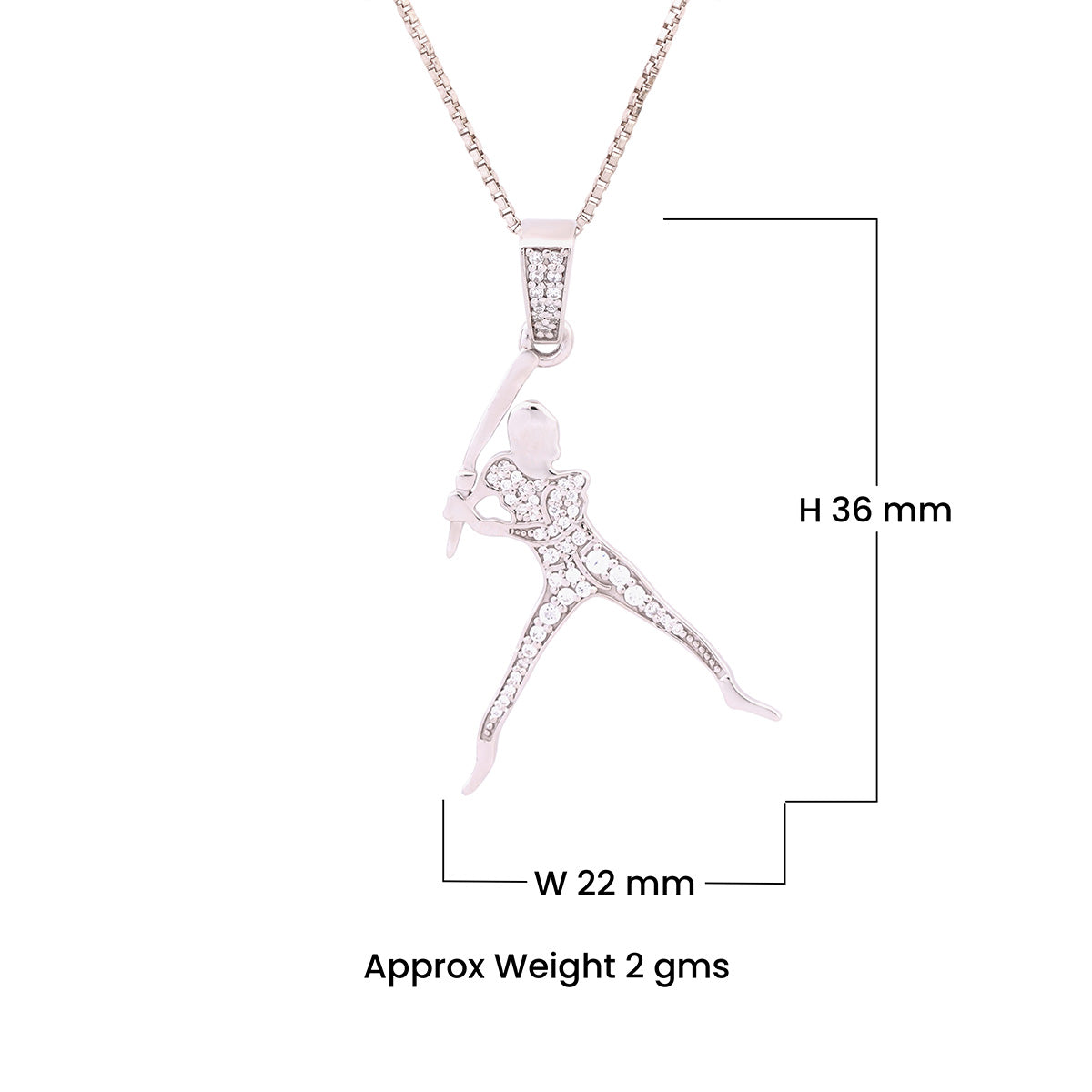 Baseball player pendant necklace with measurements on a white background