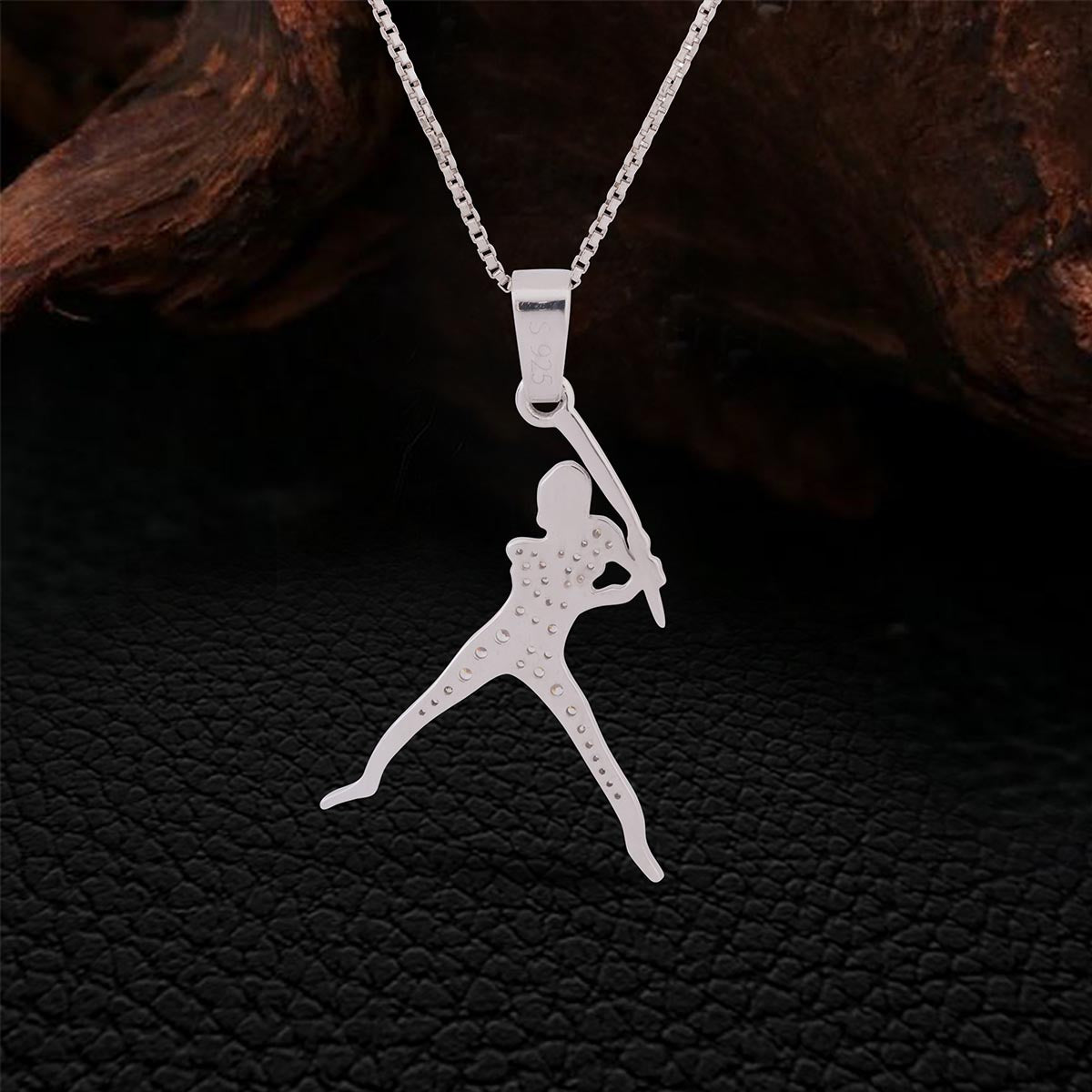 Backside of Sterling Silver Baseball Player Necklace Diamond Slugger Pendant Sports Jewelry