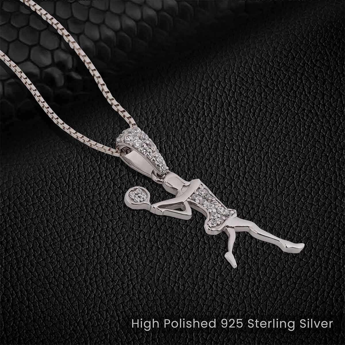 Female Tennis Player Pendant Necklace in Sterling Silver