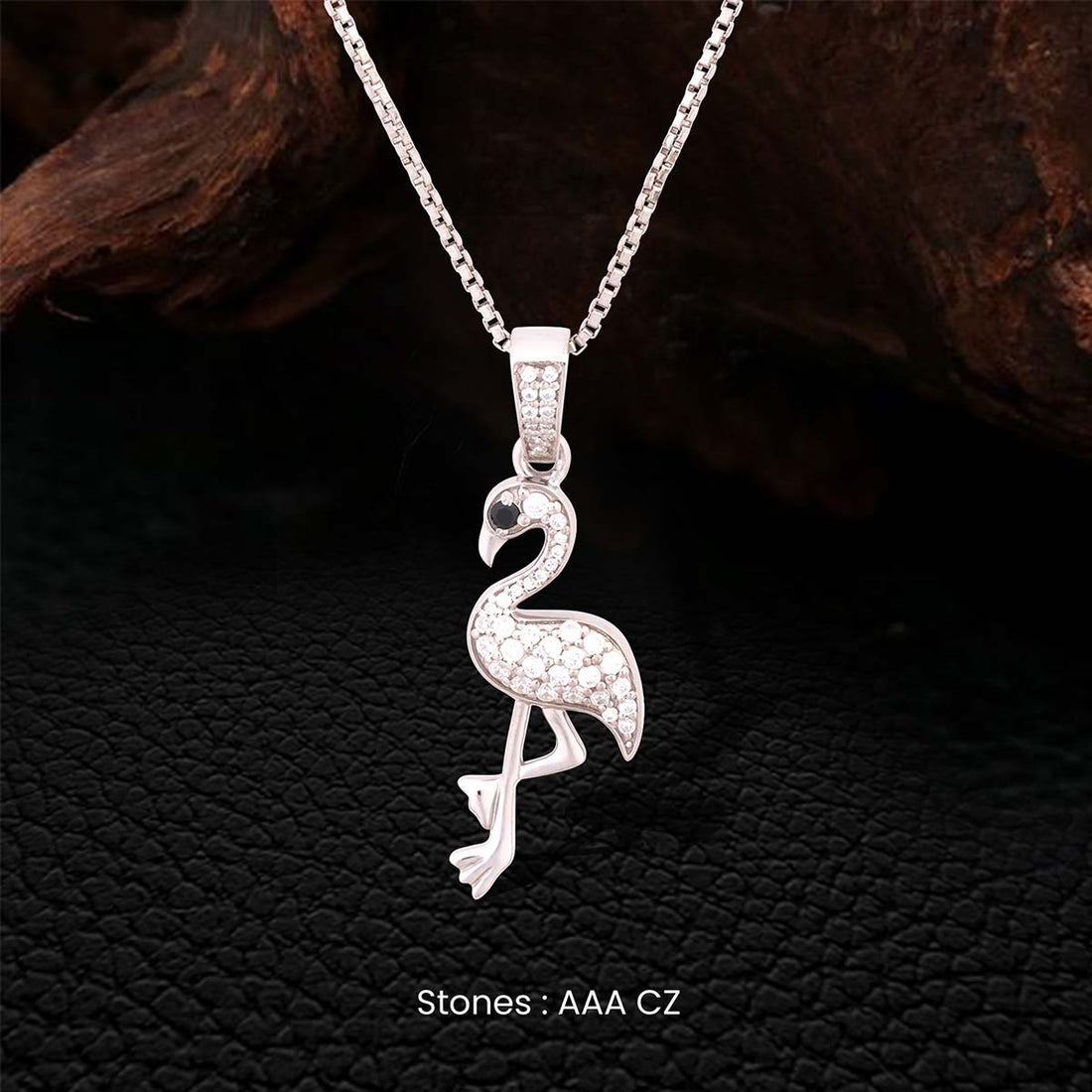 Sterling silver flamingo pendant necklace with AAA Cubic Zirconia Diamonds