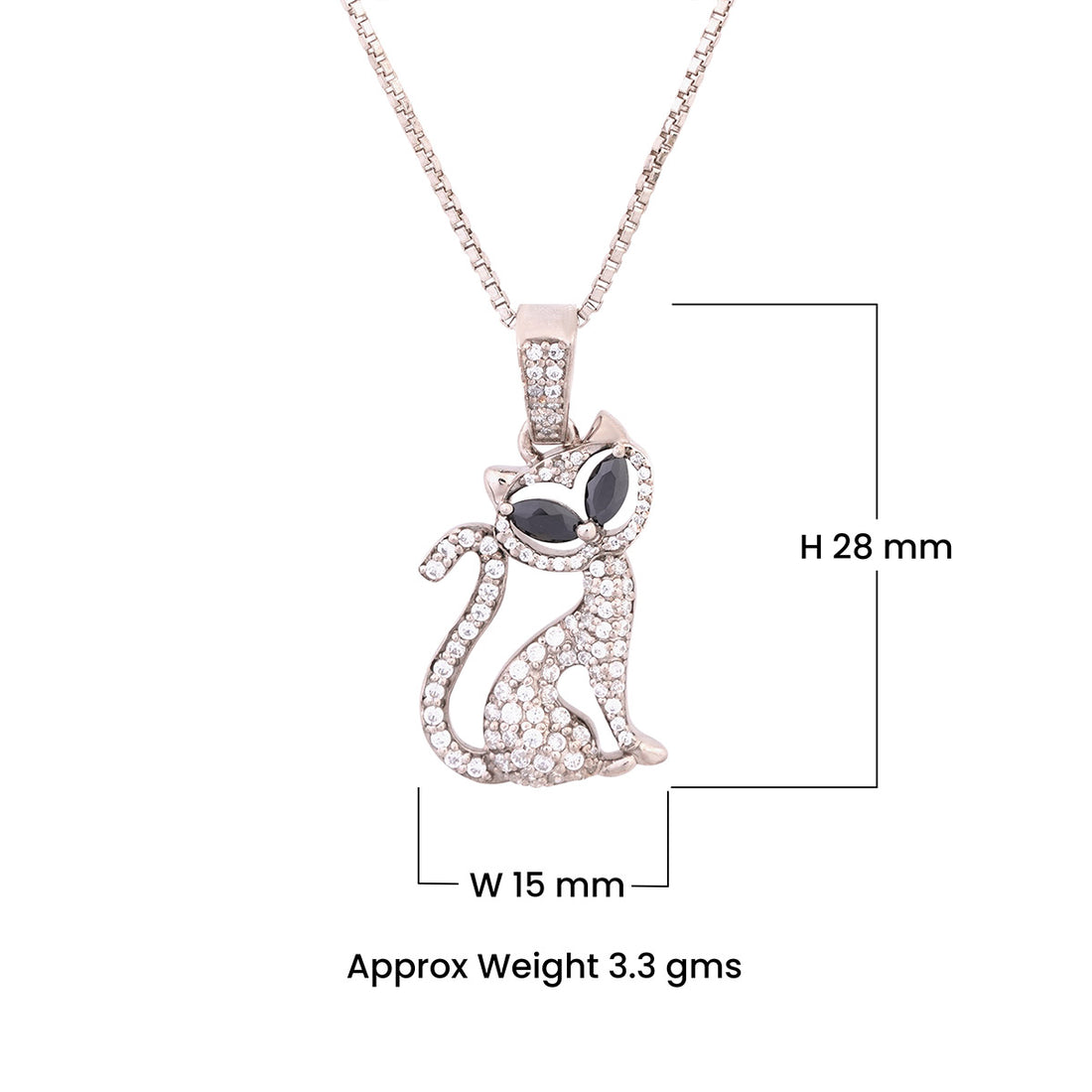 cat pendant necklace made of sterling silver, black and white diamonds kitty charm