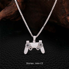 Iced Out Video Game Controller Pendant Necklace Two Tone Silver Gamer Jewelry