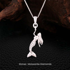 Sterling Silver Mermaid Pendant Necklace Moissanite Tail Fairytale Beach Jewelry