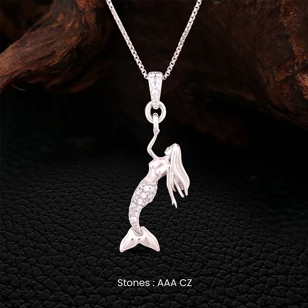 Sterling Silver mermaid pendant necklace with AAA CZ Diamonds